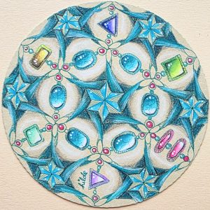 Zentangle online video les — Zendala tile met blauwe edelstenen en sterren door Hilde ACT2Tangle